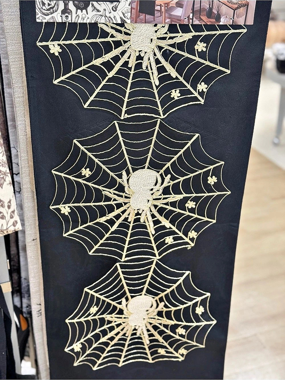Tahari Home Spiderweb Table Runner Black & Gold set of 2 NWT